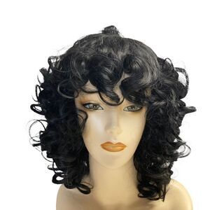 ‎Synthetic Wig,Black Curly Hair with bangs. New Without Tags